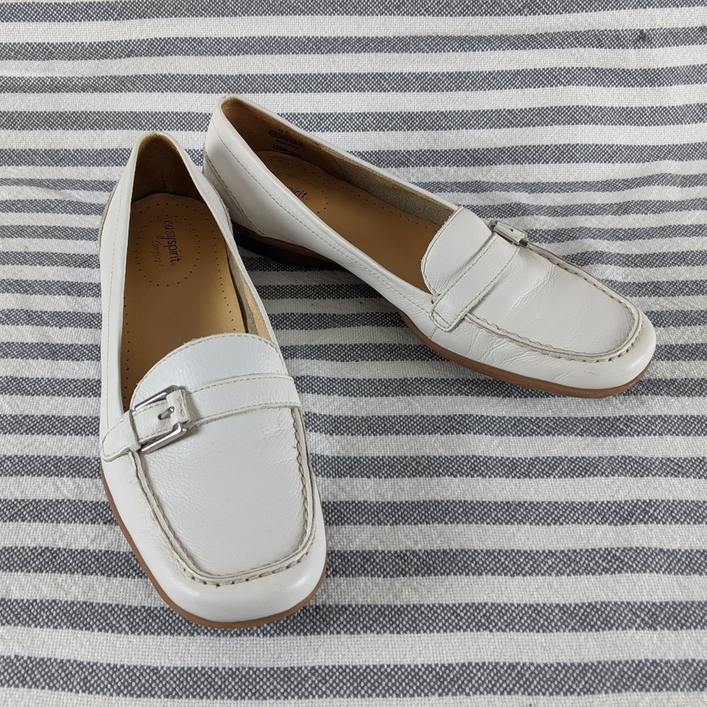 Easy Spirit White Leather Loafers Size 8